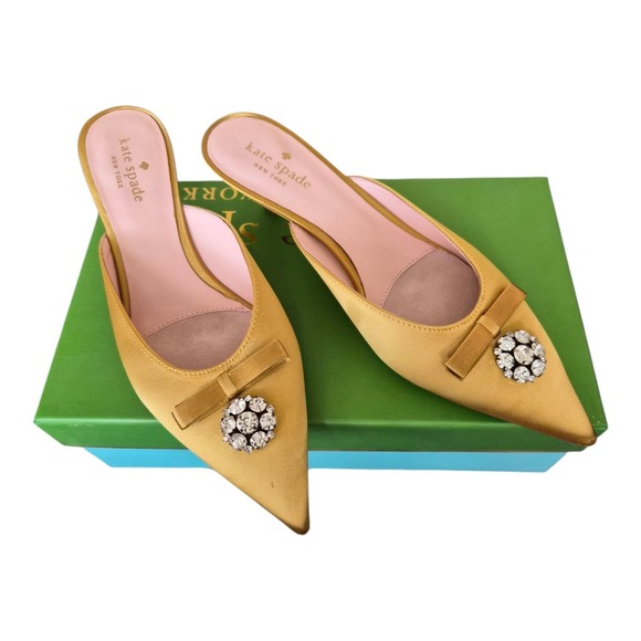 kate spade new york Shoes - Kate Spade Darlene Satin Mules Roastd Maize Yellow Pointed‎ Toe Size 8